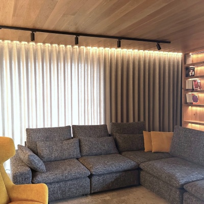 Sichtschutz-Vorhang nach Mass inkl. Gleiter für Swiss Maxi Schiene - Asch-beige Bügelfrei